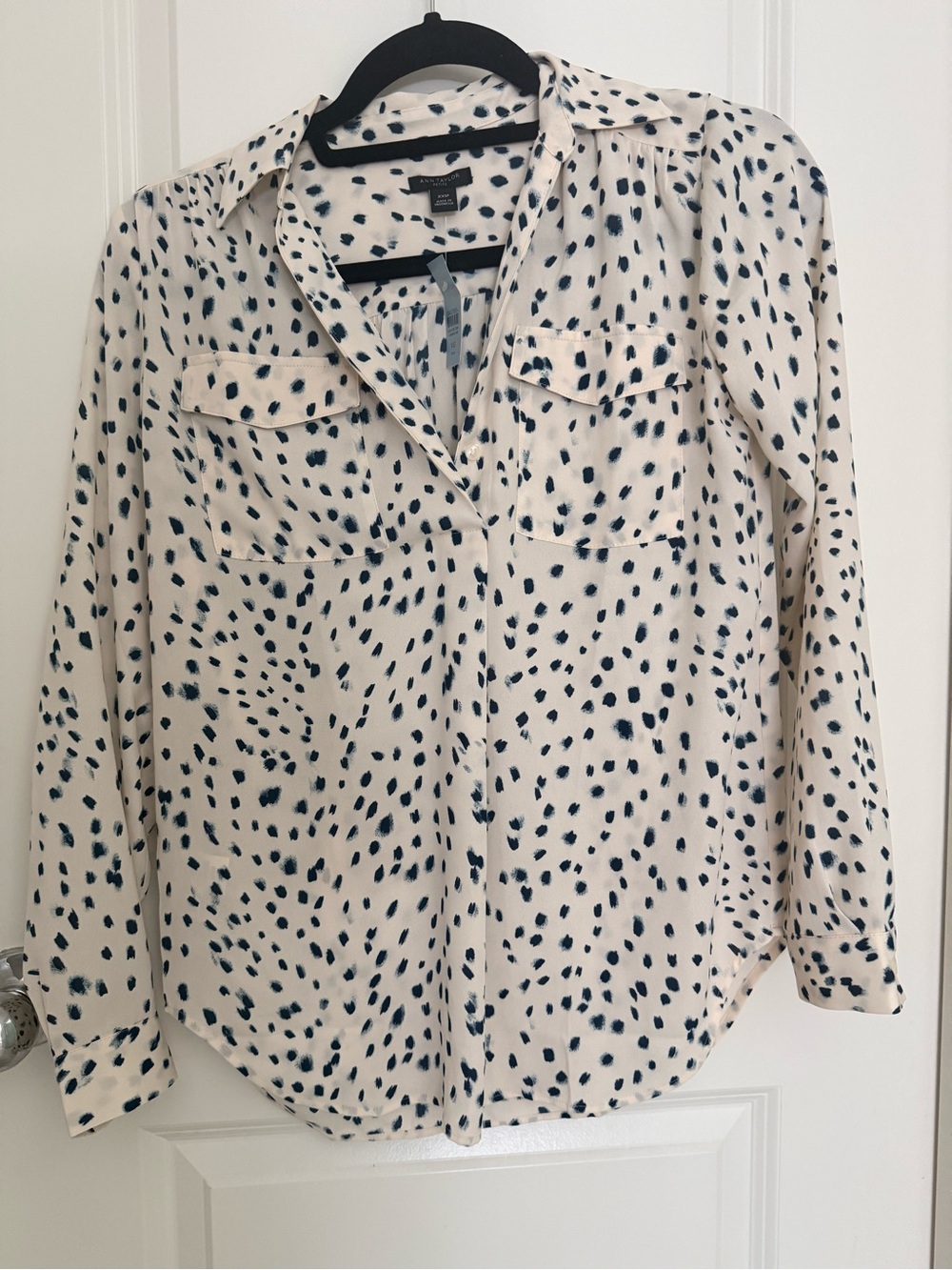 Ann Taylor Modern Polka-Dot Print Button-Front Blouse - Cream with Black Spots